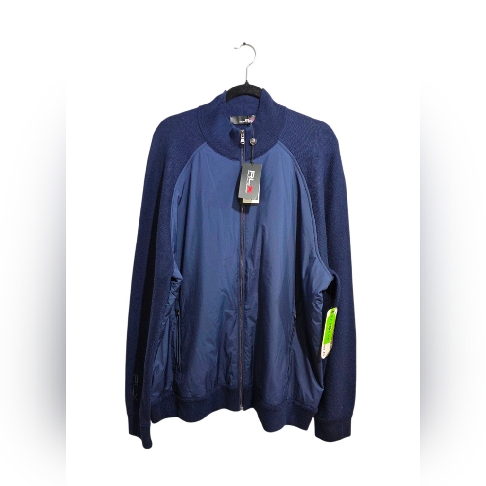 RLX Golf Performance Hybrid Full Zip Wool Polyester Jacket Navy Blue Men Sz 2XL